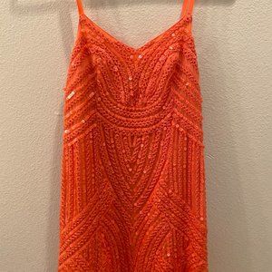Free People Sequin Mesh Dress, Size S, Orange